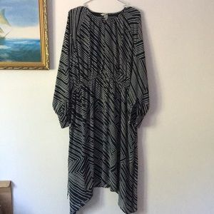 H&M Navy Blue + White Line Patterned Long Sleeve Dress